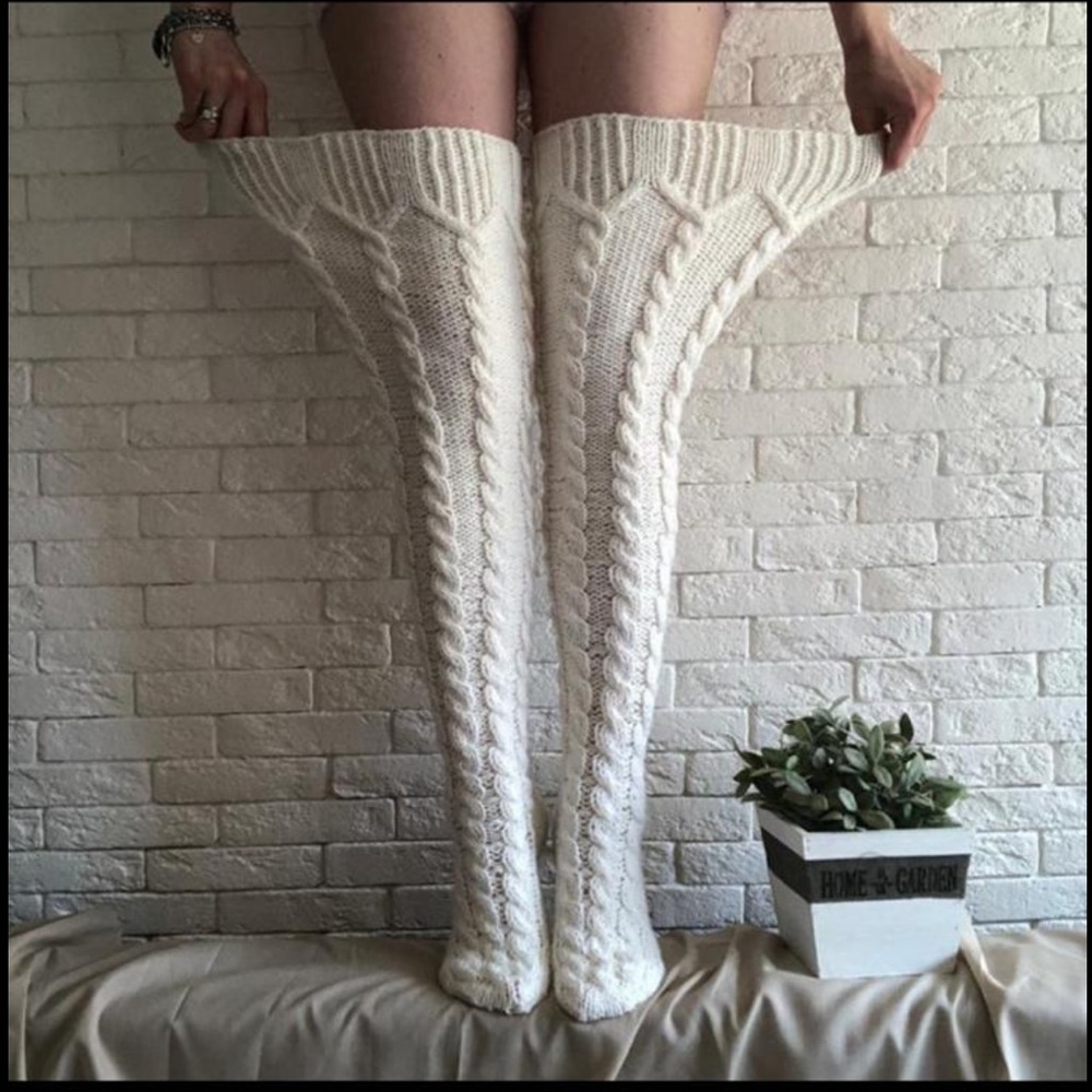 Over the knee cable knit warm cozy socks